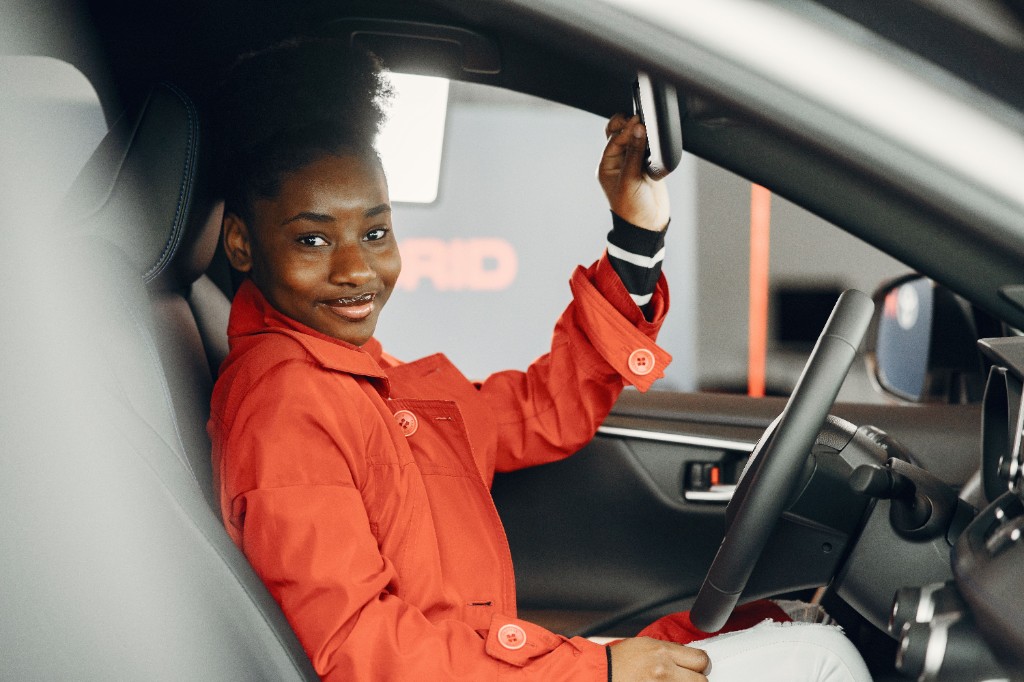 Student driver in a training car