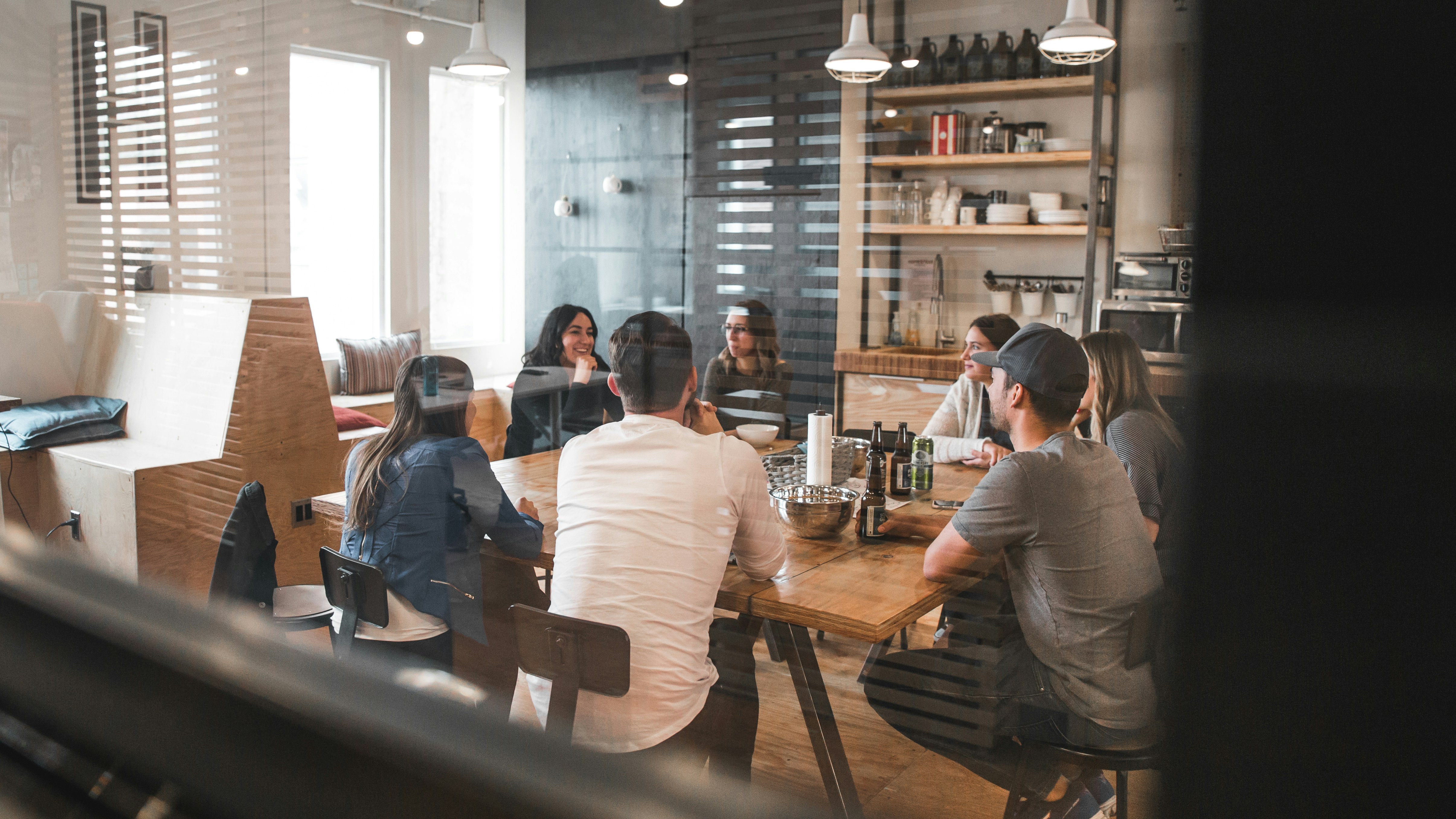 Family talking at a table